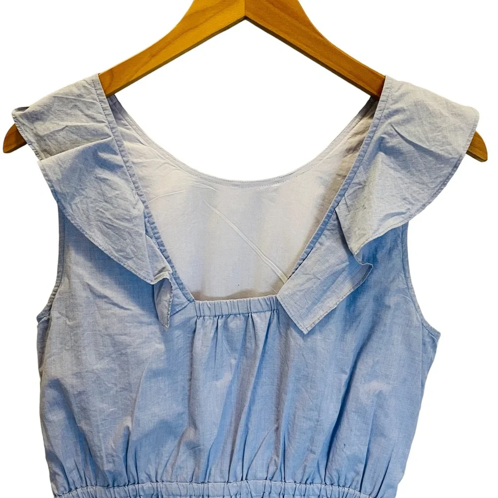 J. Crew Ruffle Shoulder Blue Mini Dress